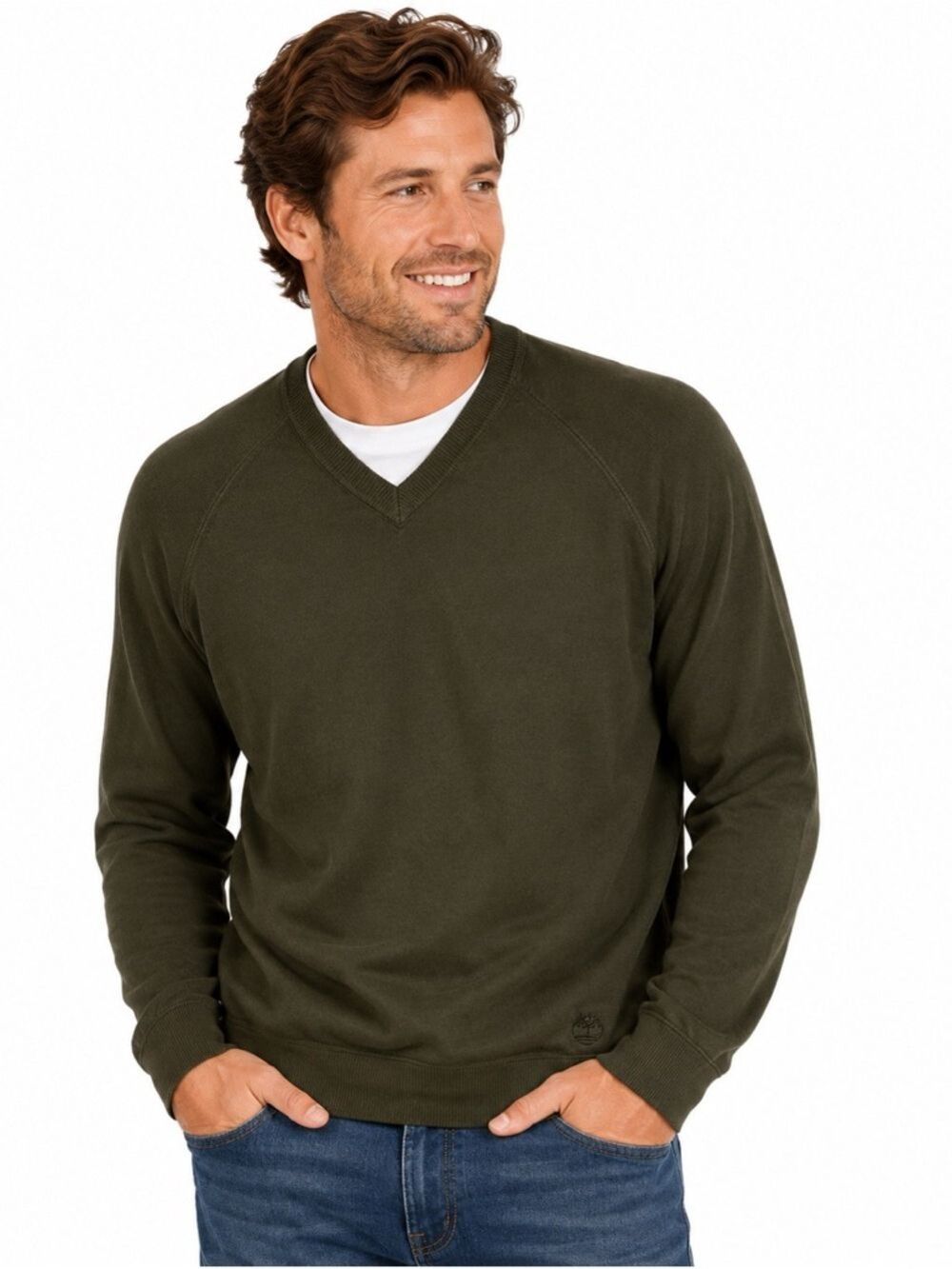 Timberland Knit Sweater Size Large V-Neck Green Casual Long Sleeved Layers Cozy